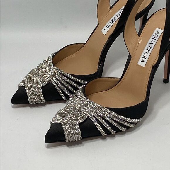Aquazzura Gatsby Crystal-Embellished Satin Pumps size 37 - Picture 8 of 13